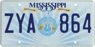 MS license plate ZYA864