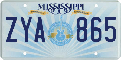 MS license plate ZYA865