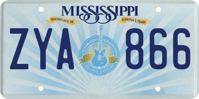 MS license plate ZYA866