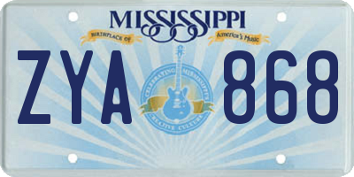 MS license plate ZYA868