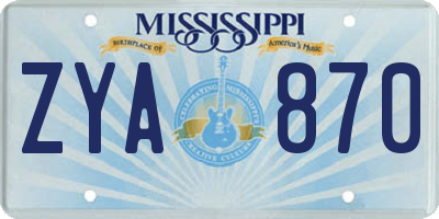 MS license plate ZYA870