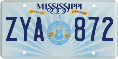 MS license plate ZYA872