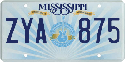 MS license plate ZYA875