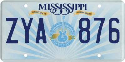 MS license plate ZYA876