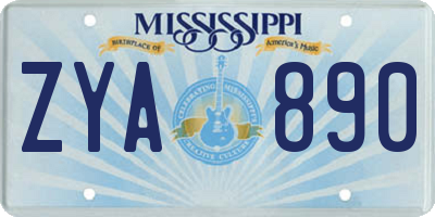 MS license plate ZYA890