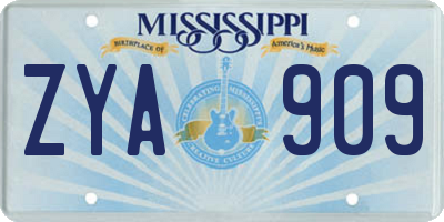 MS license plate ZYA909