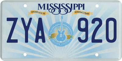 MS license plate ZYA920