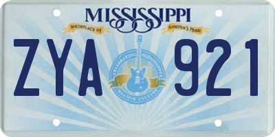 MS license plate ZYA921
