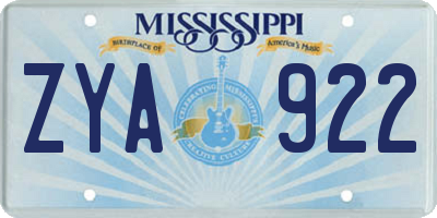 MS license plate ZYA922