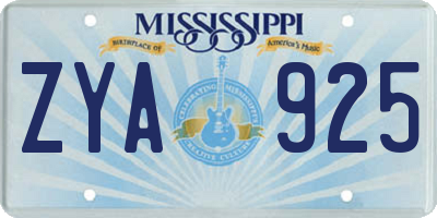MS license plate ZYA925