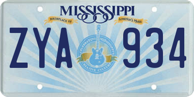 MS license plate ZYA934
