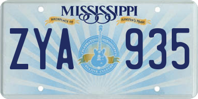 MS license plate ZYA935