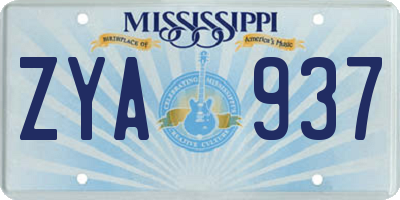 MS license plate ZYA937