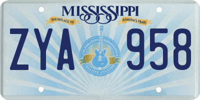 MS license plate ZYA958