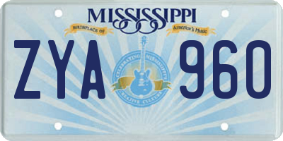 MS license plate ZYA960