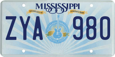 MS license plate ZYA980