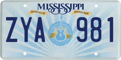 MS license plate ZYA981