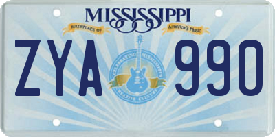 MS license plate ZYA990