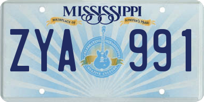 MS license plate ZYA991