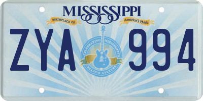 MS license plate ZYA994