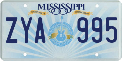MS license plate ZYA995