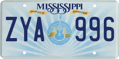 MS license plate ZYA996