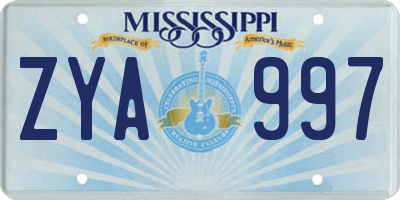 MS license plate ZYA997