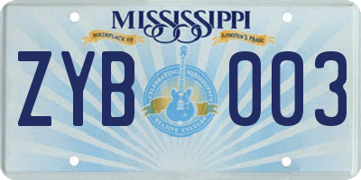 MS license plate ZYB003