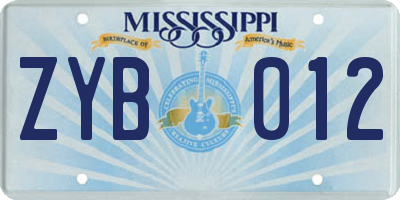 MS license plate ZYB012