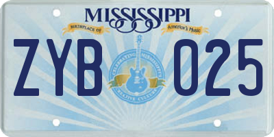 MS license plate ZYB025