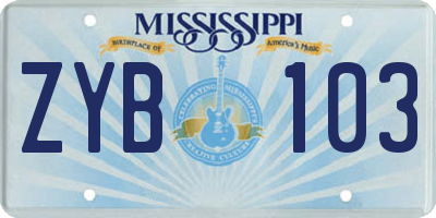 MS license plate ZYB103