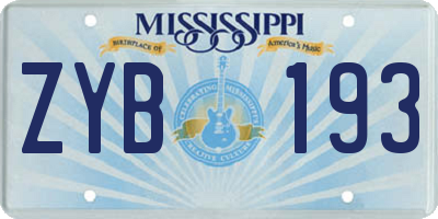 MS license plate ZYB193