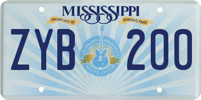 MS license plate ZYB200