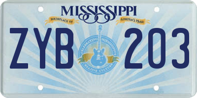 MS license plate ZYB203