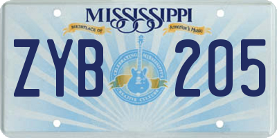 MS license plate ZYB205