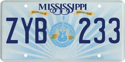 MS license plate ZYB233