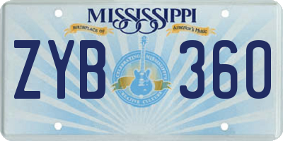 MS license plate ZYB360