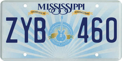 MS license plate ZYB460