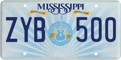 MS license plate ZYB500