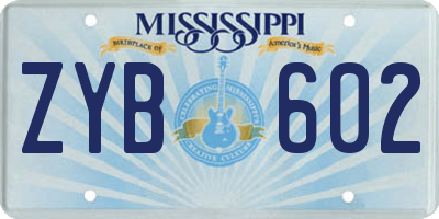 MS license plate ZYB602