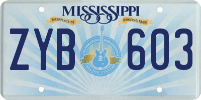 MS license plate ZYB603
