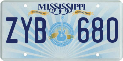 MS license plate ZYB680