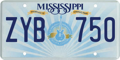 MS license plate ZYB750