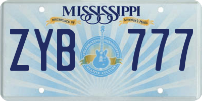 MS license plate ZYB777