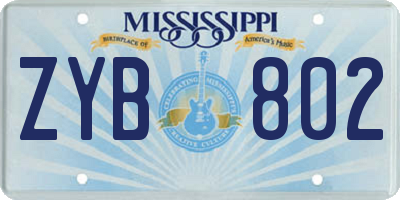 MS license plate ZYB802