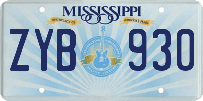 MS license plate ZYB930