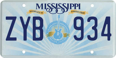 MS license plate ZYB934