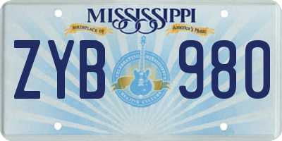 MS license plate ZYB980
