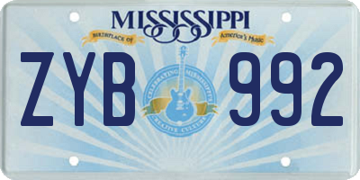 MS license plate ZYB992