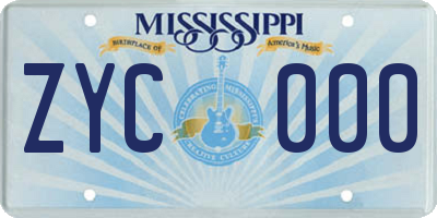 MS license plate ZYC000